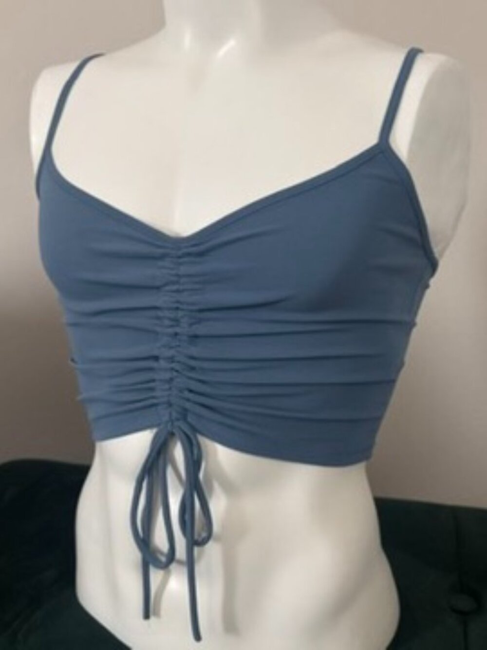 Zara blue ruched crop top with tie detail